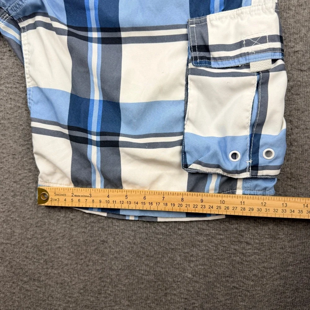 American Rag Men's L Large Blue‎ Plaid Cargo Board Shorts Swim Trunks